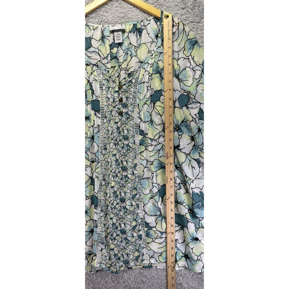 Catherines Top Women 1X Blue White Floral Short Sleeve Popover Lightweight Sheer - Picture 6 of 11